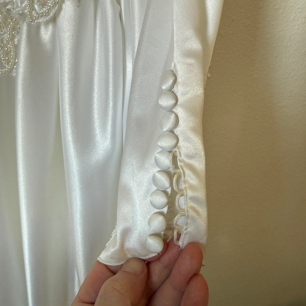 Vintage Lili International 80s Wedding Dress Satin Lace Puff Sleeve Back Bow - Picture 7 of 16